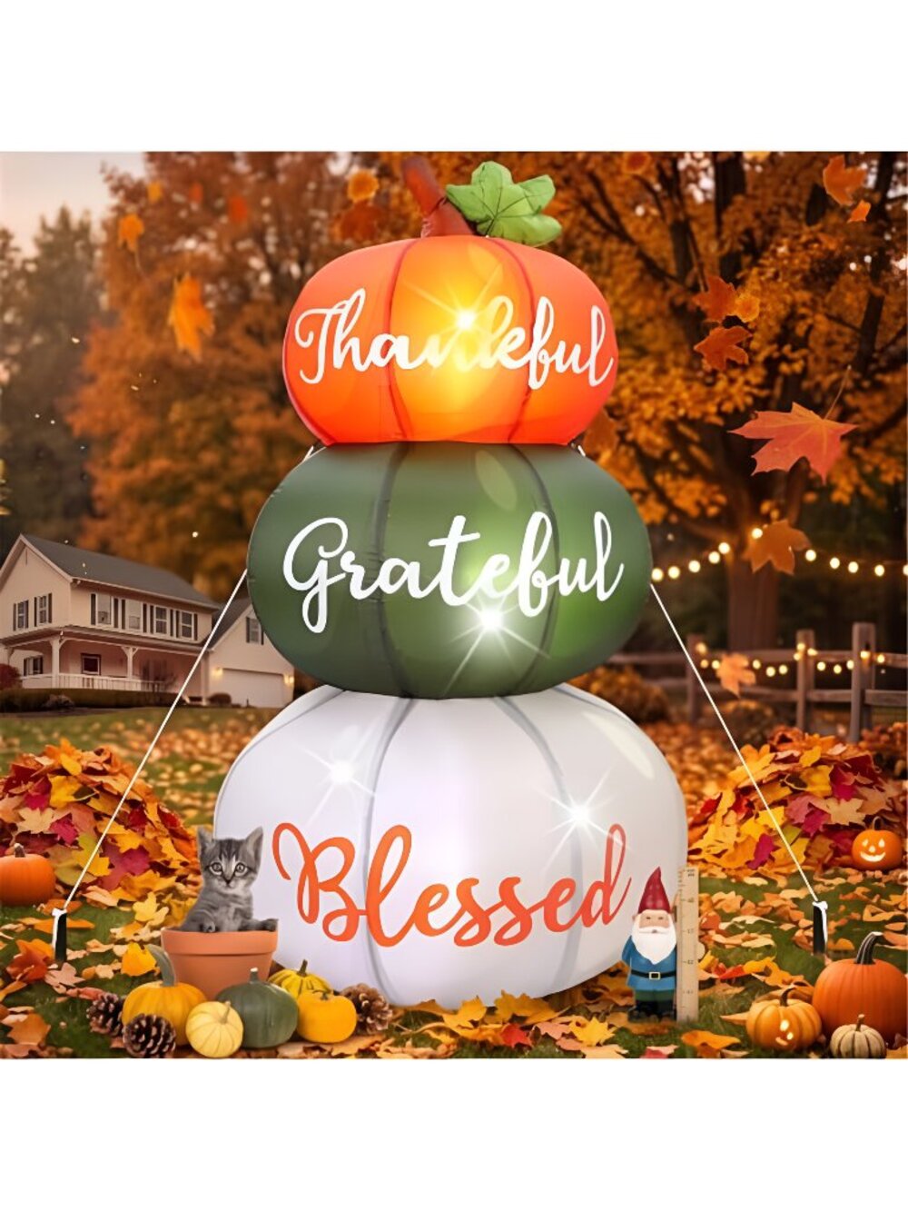 6.4 ft Fall Pumpkin Inflatable with LED Lights, Weather Resistant